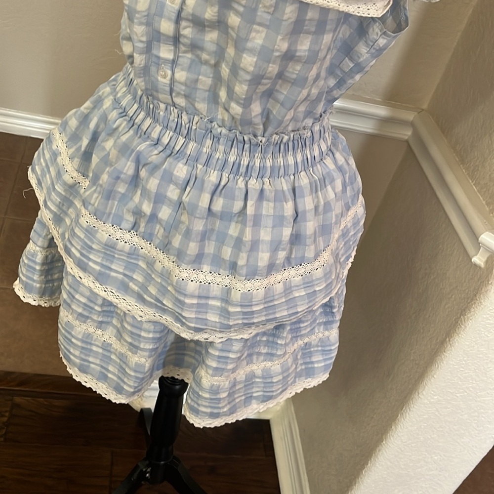Day+Moon blue & white gingham checkered lace ruffles tiered mini skirt Size M - Picture 5 of 17